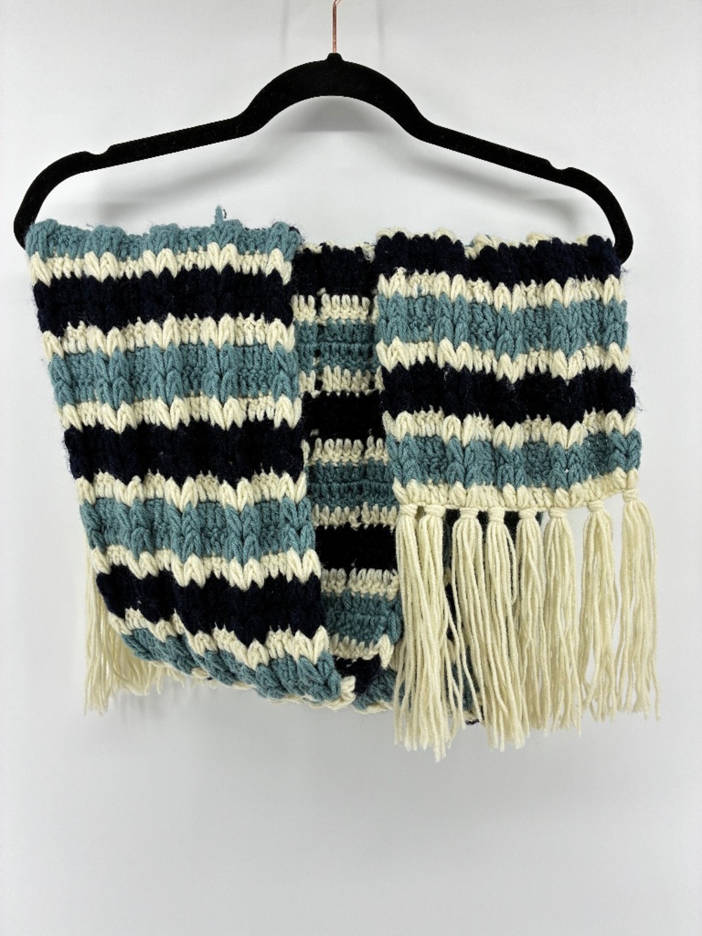MASSIVE $10 SALE Striped Knit Fringe Scarf - Blue, Cream & Black